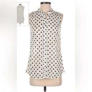 GUC- J. Crew Sleeveless Button-down Top with Navy Polka Dots, Size 16
